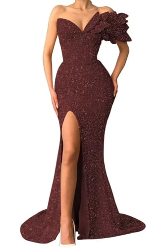 Sequin Prom Dresses 2025 Sparkly One Shoulder Mermaid Evening Gonws Formal Party Bridesmaid Dresses for Wedding