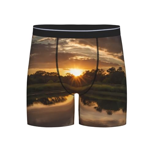 WBQLSL Men's Sunset scenery Printed Medium Boxer Briefs - All-day Coolness and Comfort, Long Size (S-2XL) Black