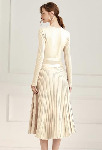 Image of Women's Long Sleeve Sweater Dress Ankle Length Fall Dress Vneck Knit Winter Dress