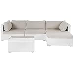 Beliani Gartenlounge Sano II PE-Rattan Weiß & Sandbeige