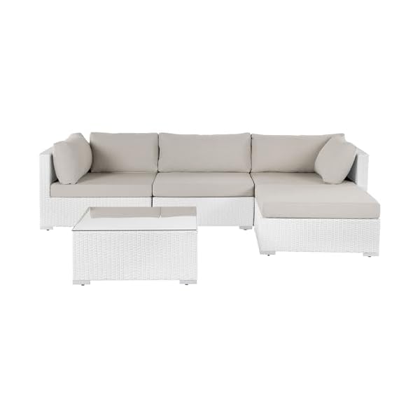 Beliani Gartenlounge Sano II PE-Rattan Weiß & Sandbeige