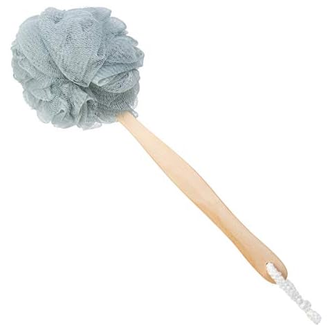 Arswin Loofah Back Scrubber for Shower,Wooden Handle Bath Sponge Lufa Shower Brush, Soft Nylon Mesh Back Cleaner Washer, Body Brush for Women Kids Bathroom Shower Accessories (Gray) Cover