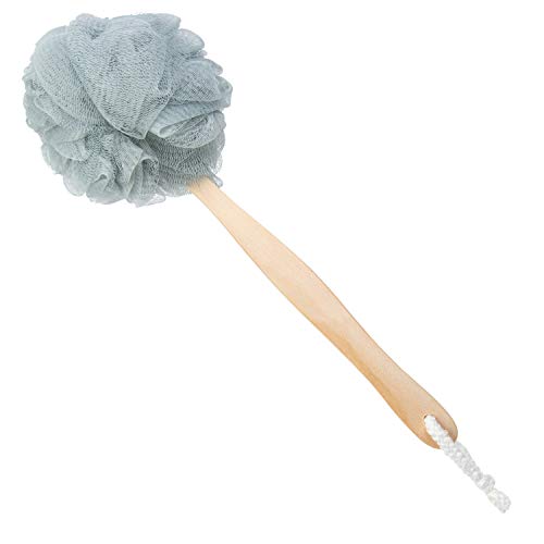 Arswin Loofah Back Scrubber for Shower, Wooden Long Handle Bath Sponge Lufa Shower Brush, Soft Nylon Mesh Back Cleaner Washer, Body Brush for Women&Men Bathroom Shower Accessories (Gray)