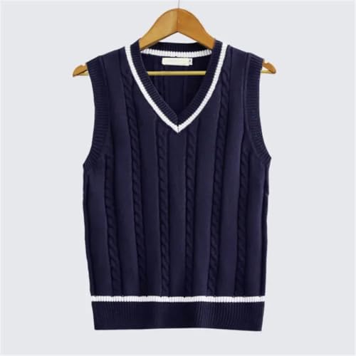 Men’S Striped V-Neck Knitted Sweater Vest Jumper Spliced Sleeveless Solid Color Pullover Waistcoat4