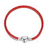 赤いロープブレスレット ボタン編組牛革ロープブレスレットは元のPandoraレディースビーズブレスレットにフィット (Length : 16cm)