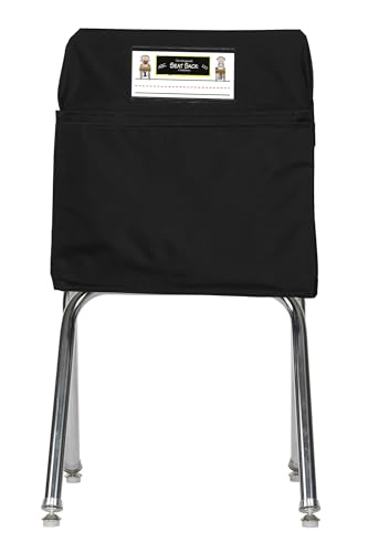 Image of Seat Sack Student Chair Storage Pocket - 15 inch, Double Pocket, Classroom Organizer for Student Desks, Durable Over-the-Chair Storage, Black, 1-Pack