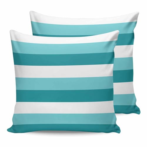 HilariousM Pack of 2 Turquoise Green Stripe Outdoor Pillow Waterproof Covers 18x18 inch, Modern Art Polyester Throw Pillow Covers Garden Cushion Decorative Case for Patio Couch Decoration