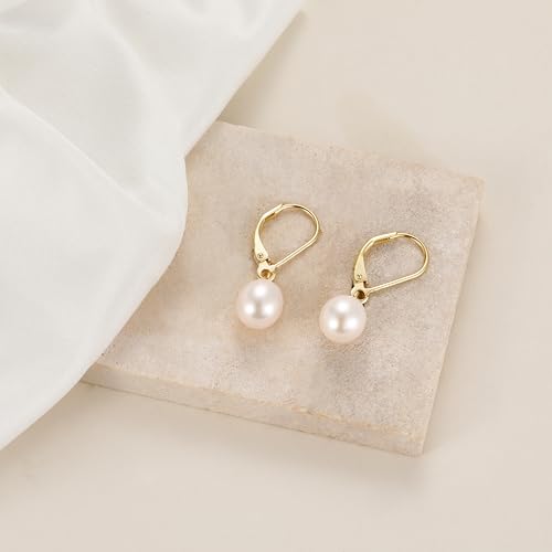 EAMTI Pearl Earrings for Women 925 Sterling Silver Freshwater Cultured Pearl Drop Earrings 14K Gold Plated Leverback Hypoallergenic2