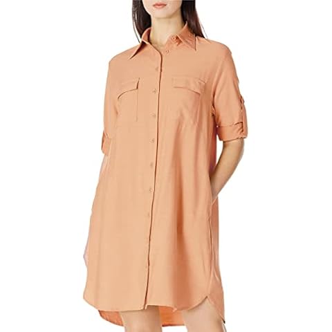 Vestido Camisero Informal con Bolsillos Naranja Cover