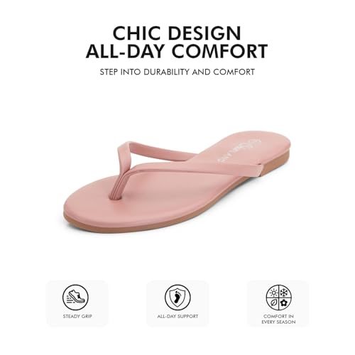 Image of Shoe Land Thong Flip Flops for Women, Memory Foam Flat Sandals, Lightweight Summer Slides, Non Slip Comfort Sandals for Beach, Travel and Everyday Wear
