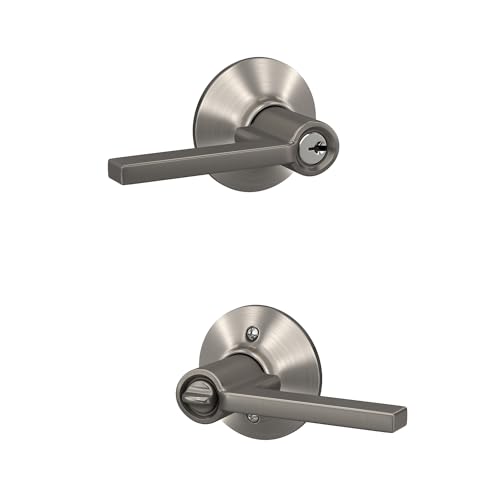 Schlage F51A LAT 619 Latitude Door Lever, Keyed Entry Lock, Satin Nickel