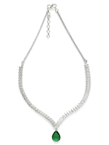 Image of Karatcart Elegant Silver Plated Blue American Diamond Necklace Set for Women