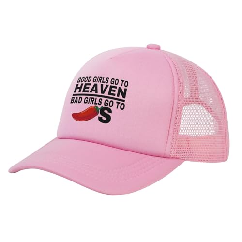 Good Girls Go to Heaven Bad Girls Go to Chilis Mesh Cap Trucker Hat Pink