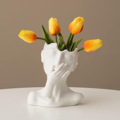 Face Vase For Flowers, White Ceramic Vase For Home Decor, Modern Farmhouse Table Centerpiece, Female Form Head Half Body Bust Vases For Living Room Dining Room Bedroom Bookshelf Decoration(Not Say) #TOP3