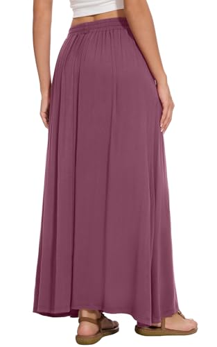 Image of Womens Maxi A-line Long Skirt Casual 2026 Elastic High Waist Flowy Skirts with Pockets