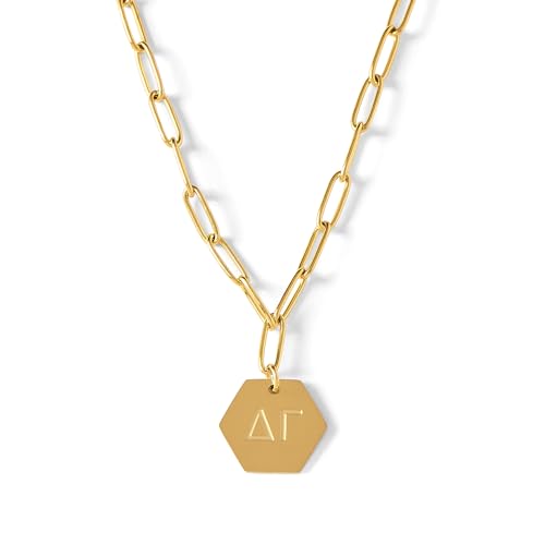 Sorority Shop Delta Gamma Paperclip Necklace — DG 18K Gold Plated Sorority Gifts Necklace, Long-Lasting Delta Gamma Gifts for Women