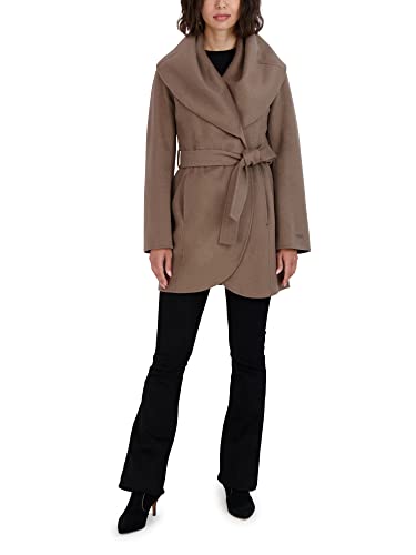 Image of TAHARI Womens Double-faced Luxury Soft Wool Blend Peacoat Removable Belt Wool Coat Oversized Collar