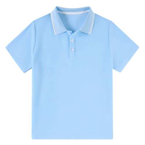 Image of ALISISTER Boys Blue Polo Shirt Kids Short Sleeve Casual Polo Top Smart Summer Shirt for School Uniform 9-10 Years
