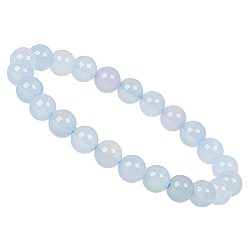 ELEDORO PowerBead Bracelet élastique pour femme en pierre précieuse Perles de calcédoine Bleu 8 mm Cover