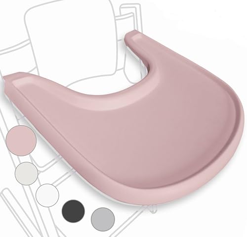 Image of High Chair Tray Compatible with Stokke Tripp Trapp Chair – Matte Dusty Pink – NO Suction Plate Feature – Ergonomic Curved Design – BPA-Free, Easy to Assemble