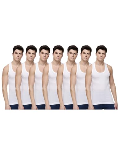 Image of Dollar Lehar Men Combed Cotton Round Neck Vest -White