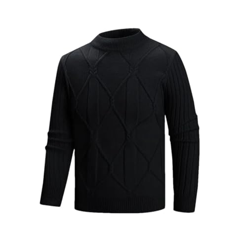 Men Slim Fit Knitted Sweater Stand Neck Solid Color Warm Knit Pullovers