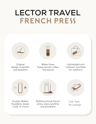 Image of LECTOR French Press Travel Coffee Maker |Double Mesh Steel Filter for Smooth Brew |Portable, Compact & Lightweight | Spill-Proof, Ideal for all Office Goers, Use at Home, Office & Travel (Pink), 320ML