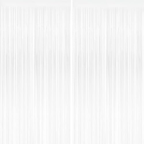 2 Pack White Foil Fringe Curtains 3.3ft x 6.6ft Streamer Foil Curtain Tinsel Backdrop for Birthday Party Christmas Decor Wedding Engagement Baby Shower Bachelorette Party Decorations