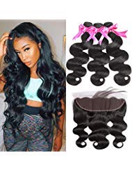 Hermosa Brazilian Body Wave Lace Frontal with Bundles 8A Grade Brazilian Human Hair Bundles with Frontal Closure Ear to Ear 13x4 Frontal 16 18 20+14inch