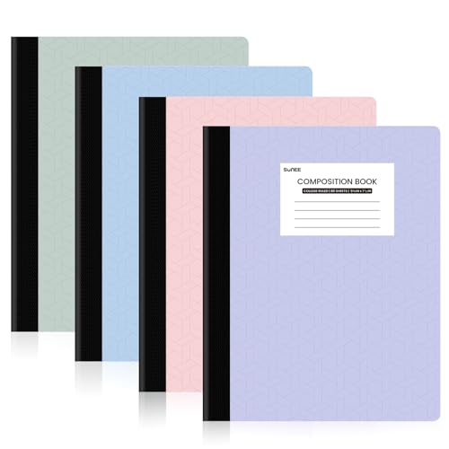 SUNEE Composition Notebooks (4 Pack) - College Ruled Paper, Composition Book, 9 3/4" x 7 1/2", 80 Sheets/160 Pages, Assorted Colors, School, College & Office Supplies