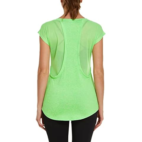 Pinspark Long Sleeve Workout Shirts for Women Mesh Yoga Tops Hiking Gym Shirts Dry Fit Breathable Running Shirts, Fluorescent Green, XX-Large Cover
