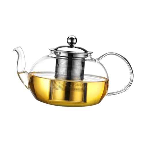 Veemoon 耐熱ガラス製ティーポット ステンレス茶こし付き 直火対応透明ポット 滑り止め凹底デザイン 空気孔付蓋 家用茶器コーヒー兼用