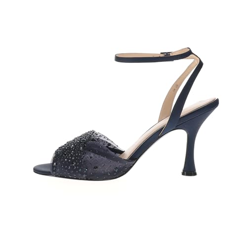 NINA Womens Vida Rhinestone Ankle Strap Dress Sandals Mid Heel 2-3" - Blue3