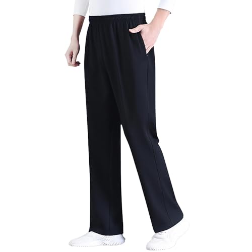 SAUTRV Pantalones deportivos holgados y rectos con cremallera para hombre, plisados, Negro, 48