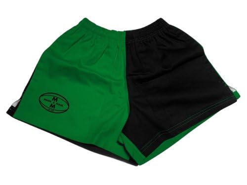 Oz OverBoots Muck & Maul Two Tone Harlequin Rugby Shorts Durable 100% Cotton Drill with Deep Pockets Tie Cord & Side Vents Ideal for Rugby Workwear & Young Farmers - XS/Emerald Green and Black