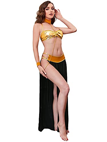 Image of Ulalaza Women's Cosplay Costume Cleopatra Greek Goddess Ancient Roman Warrior Uniform Outfit for Halloween Party