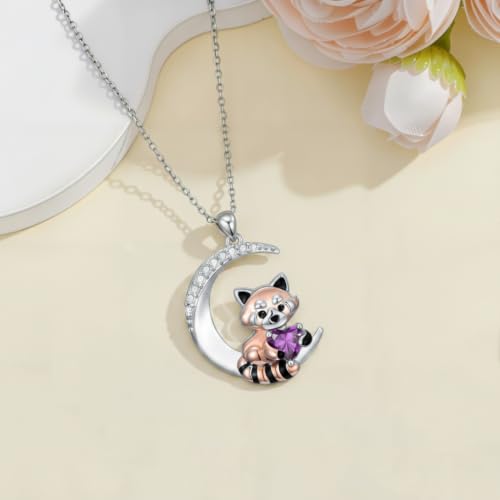 Image of PROESS Animal Birthstone Necklace 925 Sterling Silver Otter /Axolotl /Hippo /Elephant /Dachshund /Monkey /Red Panda Pendant Necklace Animal Birthstone Jewelry Gifts for Women
