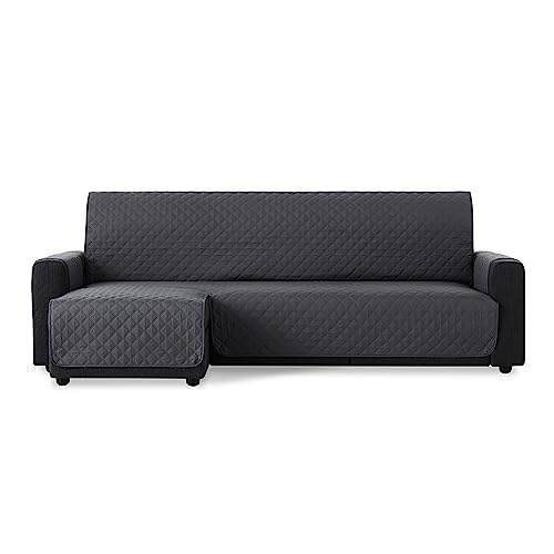MAXIFUNDAS | Funda Sofá Chaise Longue Acolchado Brazo Izquierdo 240cm - Funda Sofá Extrasuave Gris - Funda Cubre Sofá con Cintas Traseras - Funda Chaise Longue Protector Sofá Modelo MAUI