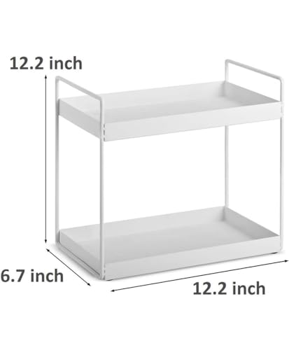 Image of Metal 2 Tier Bathroom Countertop Organizer Rack | Heavy Duty Shelf Organizer for Vanity Counter | Bathroom Storage Trolley Stand for Toiletries, Skincare, Cosmetics, & Accessories