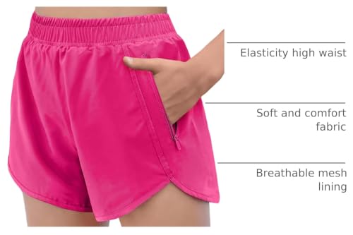 Image of Zaclotre Girls Athletic Shorts with Zipper Pockets High Waisted Running Shorts Soccer Gym Sports Active Short for Kids