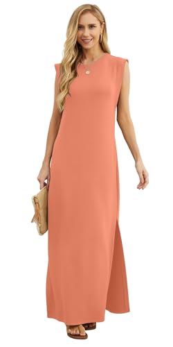 Image of GRECERELLE 2026 Women Year-Round Casual Round Neck Loose Split Wrinkle-Free Long Maxi Vacation Dress with Pockets (XXS-4XL)