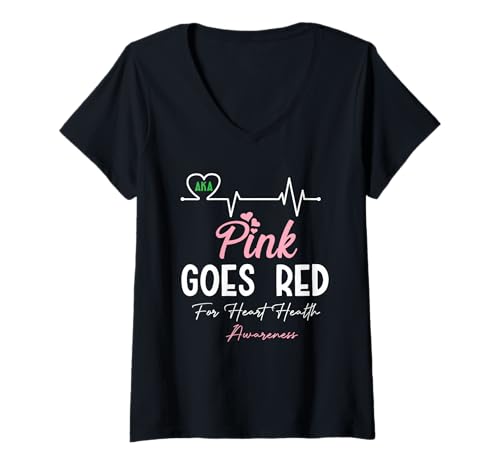Femme Costume pour Femme AKA Rose Devient Rouge pour la Sensibilisation à la santé Cardiaque T-Shirt avec Col en V