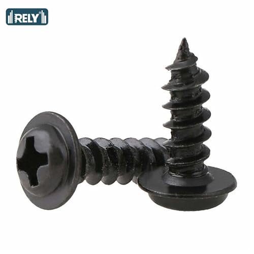 Image of Rely⇒VP INDUSTRIES (Pcs-25) No.4x5.5 mm Pan Head Combination Phillips-Slotted Self-Tapping Screw - Black Zinc, High-Tensile for Wood, Metal, Furniture & DIY Applications
