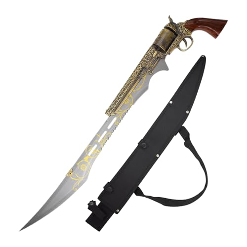 MASTER USA Civil War Collectible Decorative Revolver Sword, 27 Inch Overall Length, Stainless Steel Blade with Ornate Engravings, Pistol Design Handle, Includes Nylon Sheath - SMB-110SWD