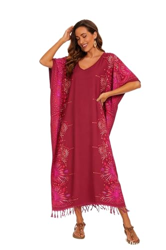Image of Beautybatik Boho Flora Printed Women Plus Size Kaftan Kimono Loungewear Maxi Long Dress Size XL to 4X