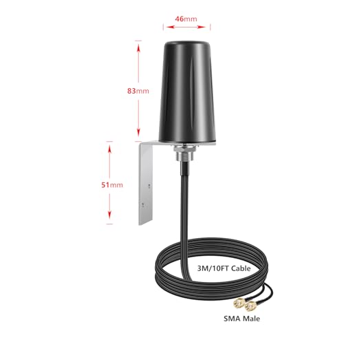Image of 2x2 MIMO Omnidirectional Low Profile 4G LTE 5G External Antenna SMA Male Connector with 10ft Cable for Boosts Performance of 4G /5G Routers Hotspot Verizon AT&T T-Mobile RV Home Internet