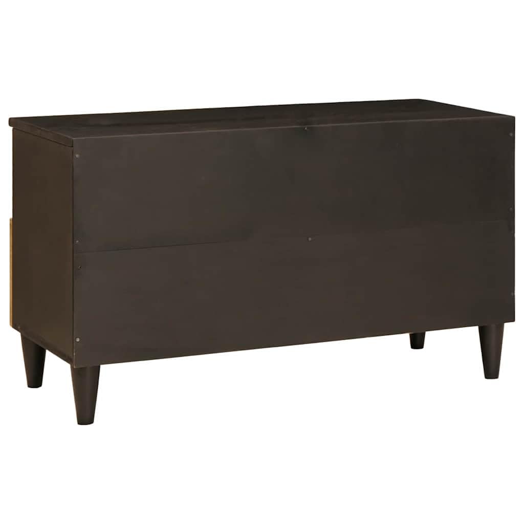 TV-Schrank Schwarz Gold 80x33x46 cm Holzwerkstoff | Mehrere Regale, Kegelfuesse, Stangengriffe, Pflegeleicht mit Feuchttuch