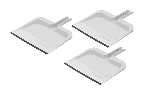 Image of Superio Clip-On Dustpan with Rubber Lip - 10-inch Wide Durable Plastic Dust Pan with Comfort Grip Handle, White, 3-Pack