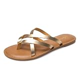 Luffymomo Women's Elastic Strap Flat Sandals Casual Summer Open Toe Sandal(10 M US Lt Gold)