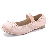Athlefit Ballet Flats Shoes for Women Mary Janes Ballerina Cute Dressy Round Toe Comfort Slip On Barefoot Flat Dress Shoes Pink Sardine Size 7
